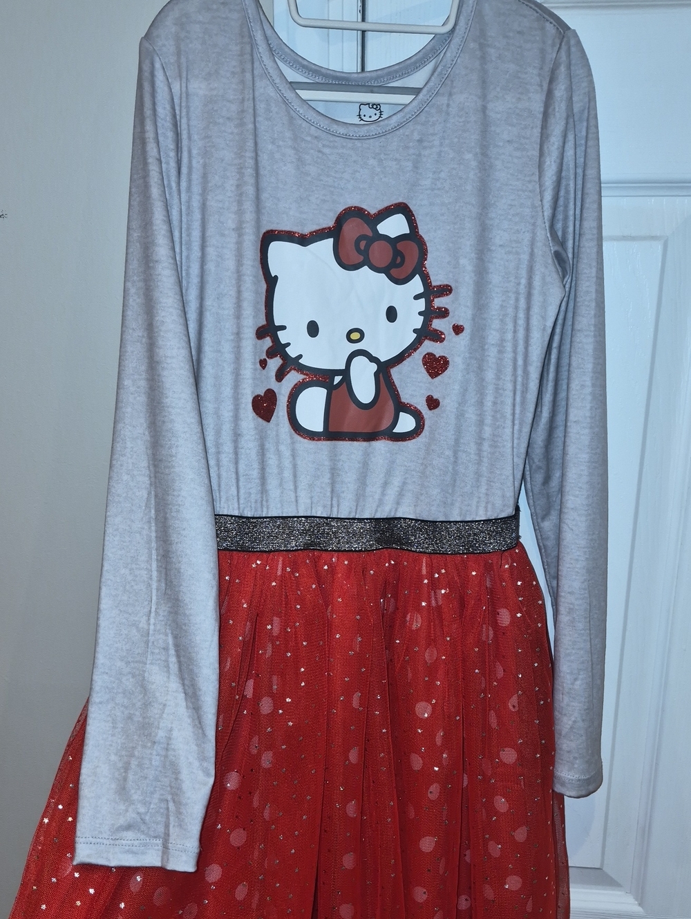 Hello Kitty Gray Top with Red Sequin Skirt Girls' Dress